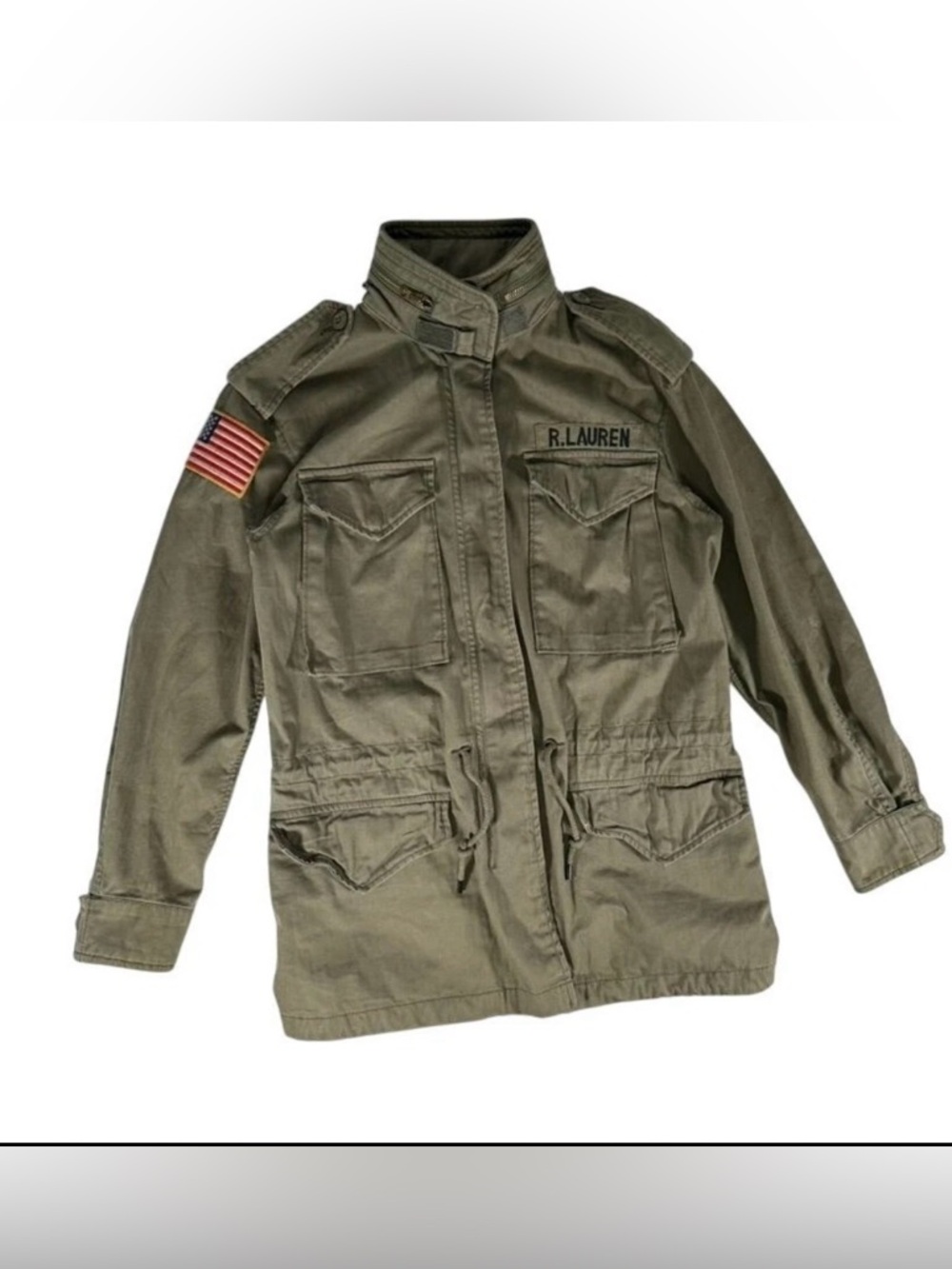 Polo Ralph Lauren Military Utility Jacket Army Green Flag Patch oversized